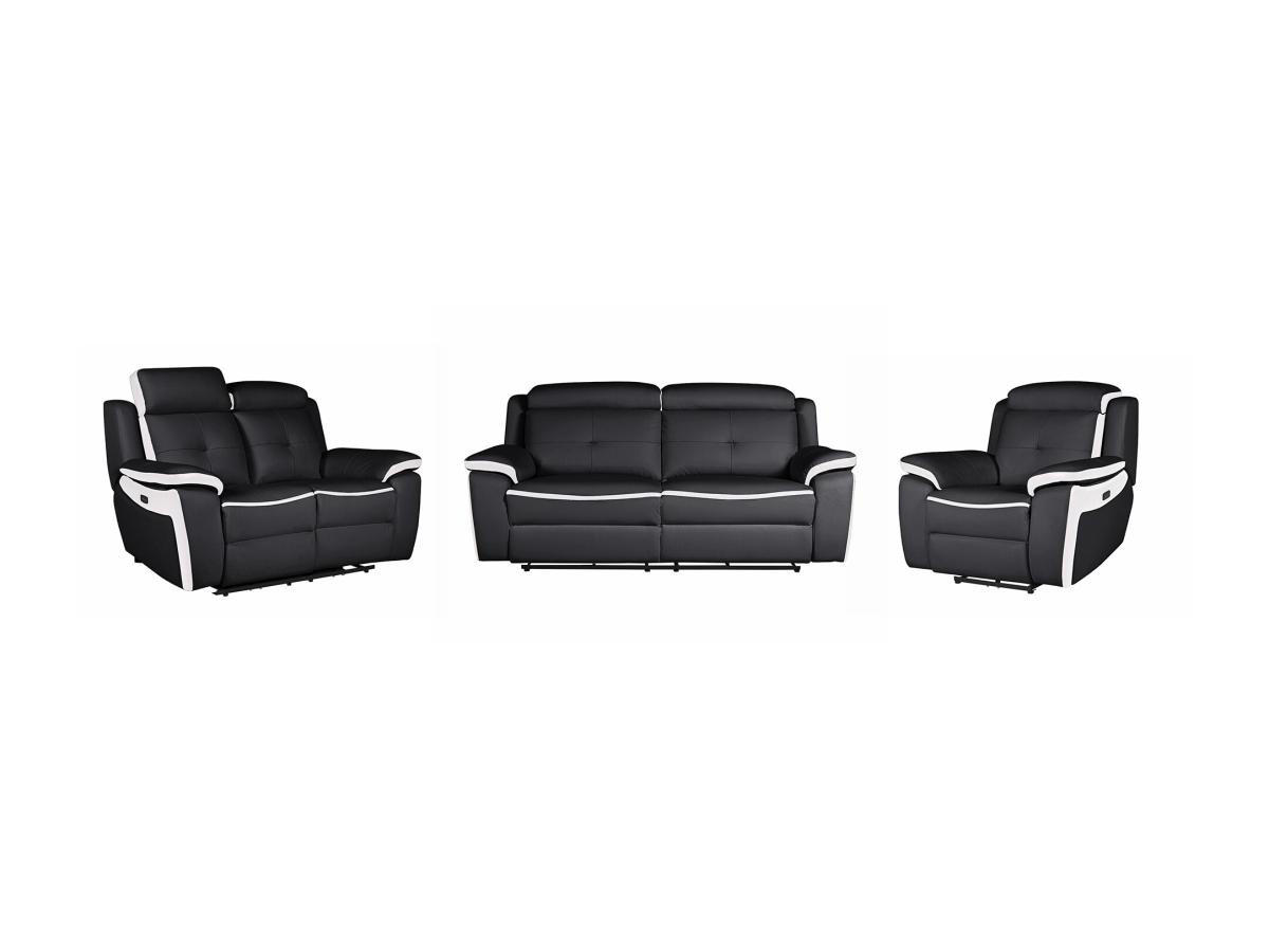 SOFAGARNITUR mit Relaxfunktion - -Sitzer - Leder - Schwarz, Weiß - - Schwarz/Weiß, Leder (97/103/97cm) - Vente-Unique
