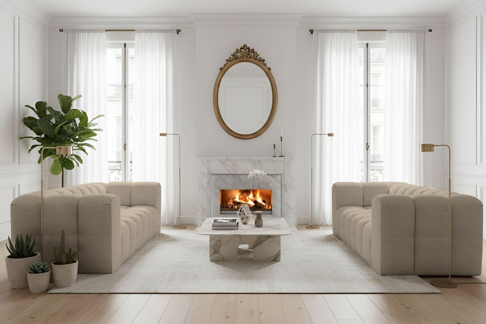 SOFASET Solvie 3-3 In Moly - Beige, Holzwerkstoff/Textil (230/75/106cm) - Fun Möbel