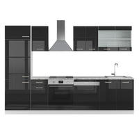 KÜCHENZEILE R-Line Schwarz Hochglanz/Weiß 300 cm ohne AP - Schwarz Hochglanz/Weiß, Holzwerkstoff (300/81.6/46cm) - Vicco