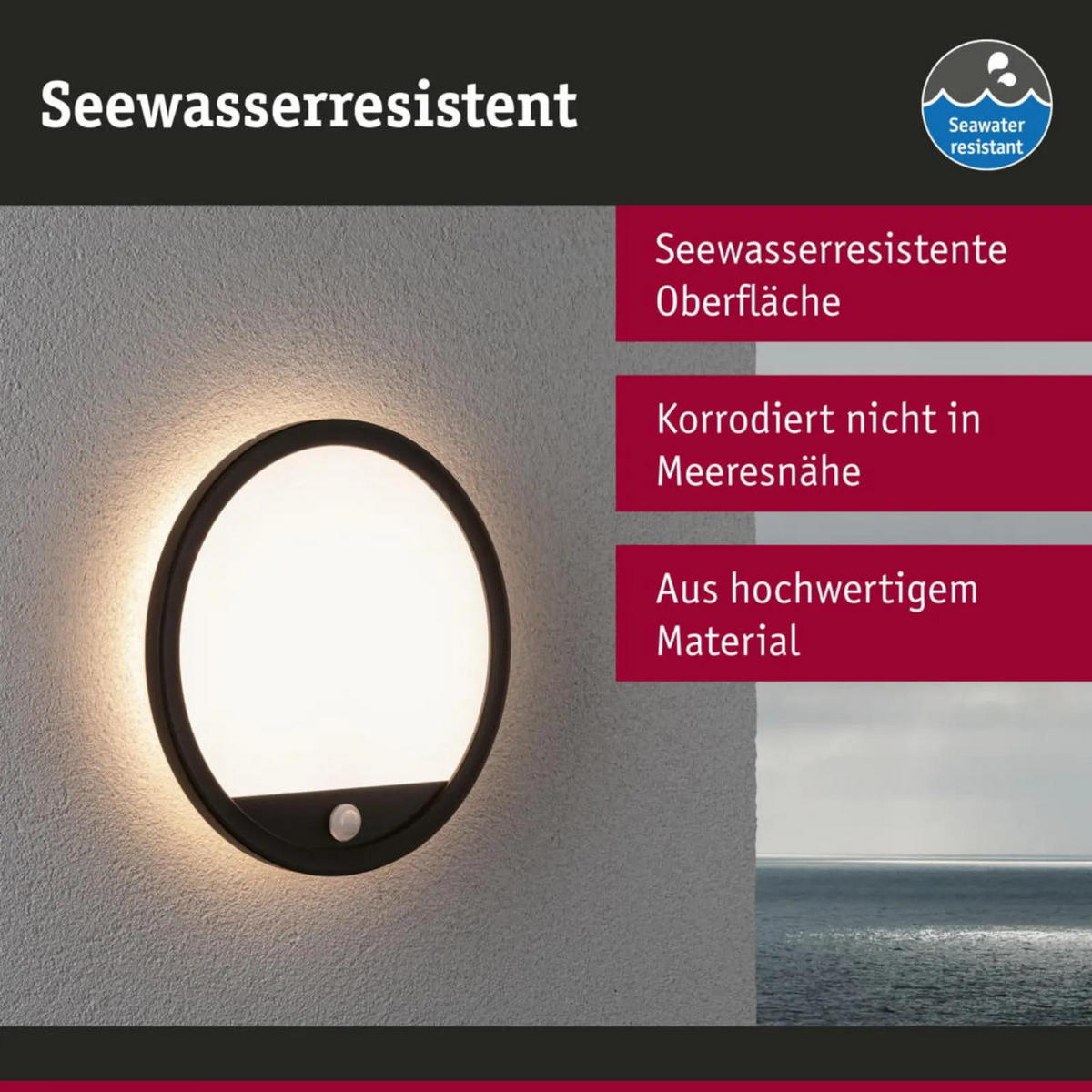 AUSSENLEUCHTE MIT BEWEGUNGSMELDER - Schwarz, Kunststoff (14/4.7/14cm) - Paulmann
