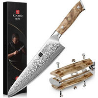KOCHMESSER 21 cm Damaststahl mit Bergahornholzgriff - Multicolor, Metall (34cm)