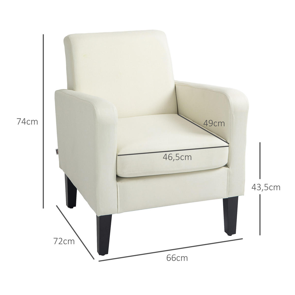 SESSEL mit Rückenlehne, abgerundeten Armlehnen Gepolstert Loungesessel Cremeweiß - Beige, Textil (72/74/66cm) - HOMCOM