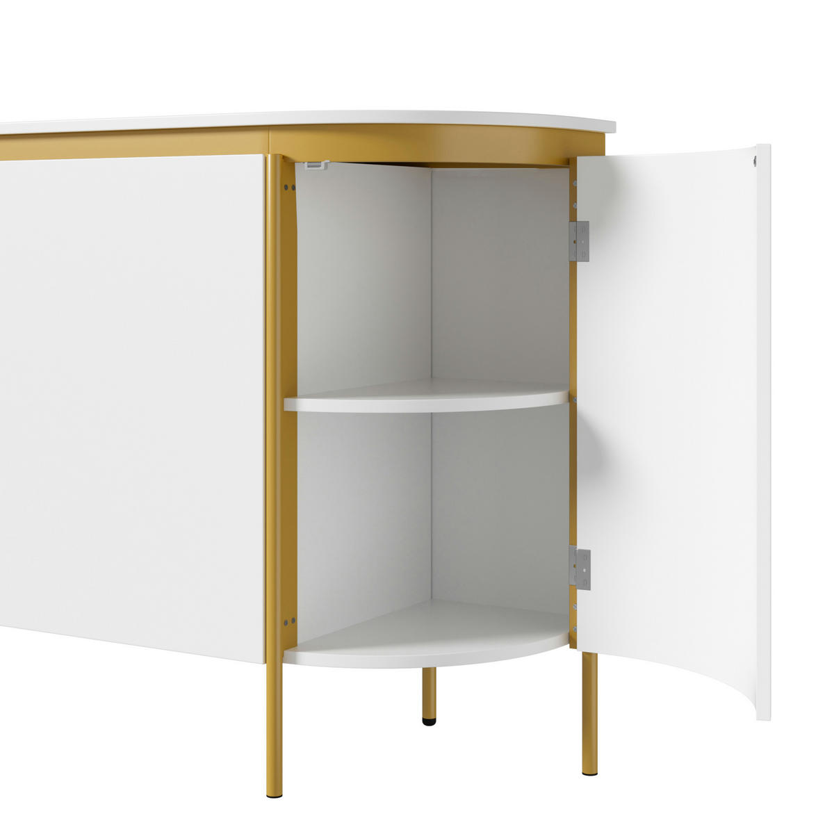 SIDEBOARD Oval 140cm MDF Riffel-Optik 4 Türen Gold-Details - Weiß, Holzwerkstoff (140/80/38cm) - Urban Meuble