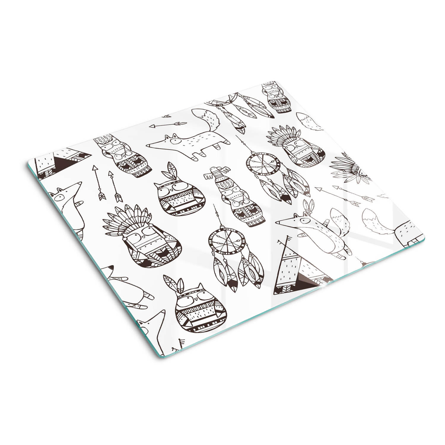 GLASPLATTE 60x52 cm Eulen der amerikanischen Ureinwohner - Braun, Glas (60/0.4/52cm) - TULUP