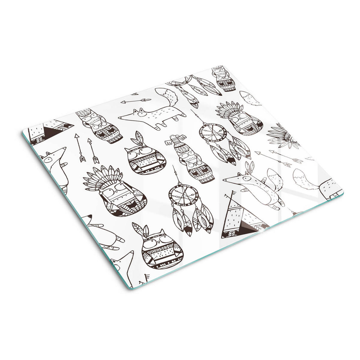 GLASPLATTE 60x52 cm Eulen der amerikanischen Ureinwohner - Braun, Glas (60/0.4/52cm) - TULUP