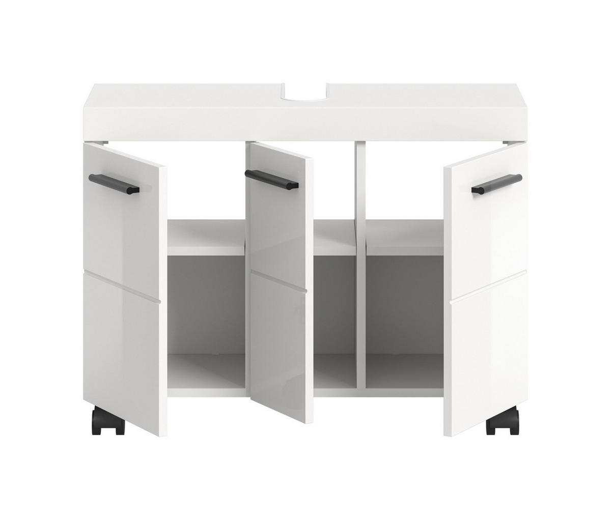 WASCHBECKENUNTERSCHRANK auf Rollen NOVA (B/H/T: ca. 80/58/30 cm) in Weiß/weiß hochglanz - Weiß, Holzwerkstoff (80/58/30cm)