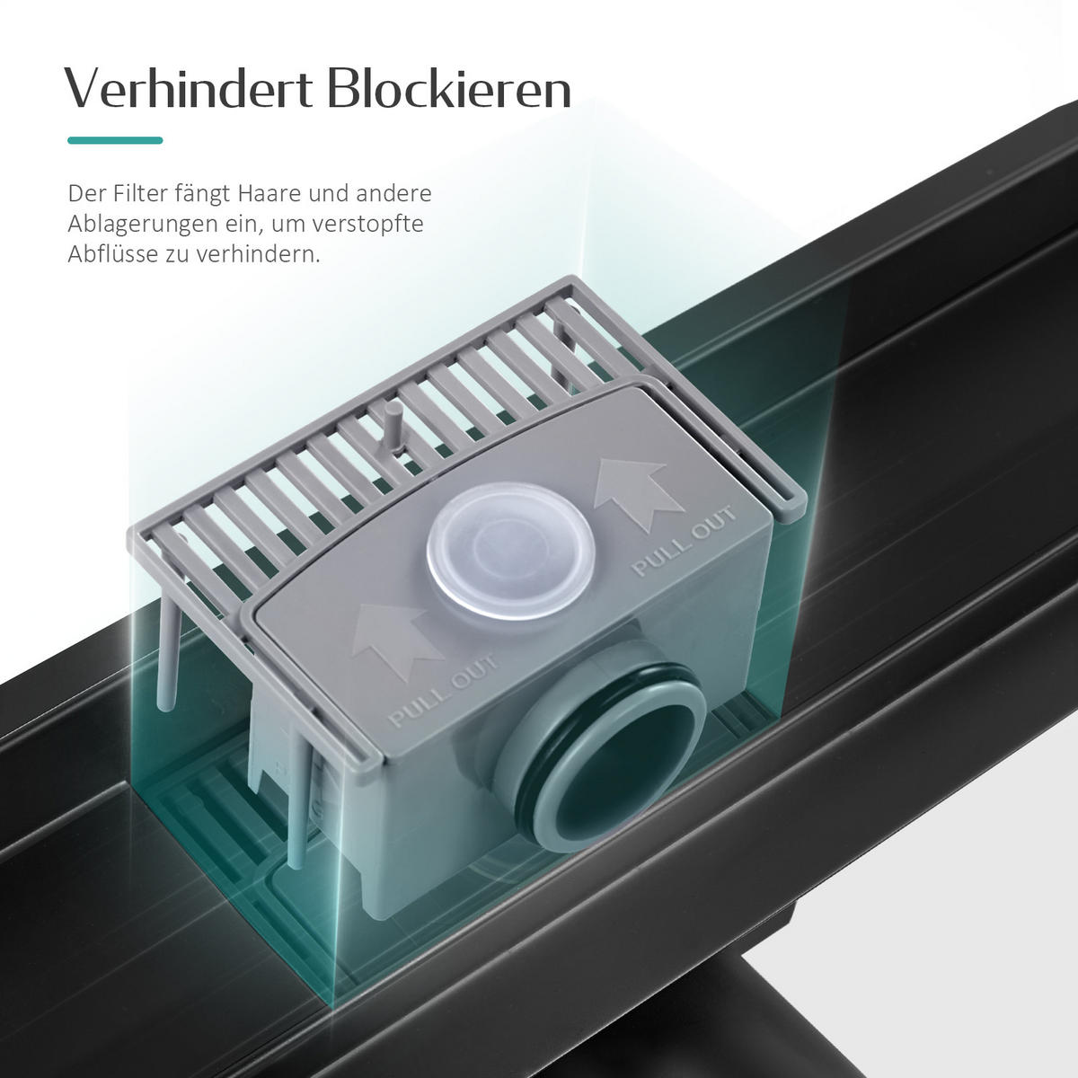 DUSCHRINNE Edelstahl Schwarz 80 / 11 cm - Schwarz, Metall (11/9/80cm) - EMKE