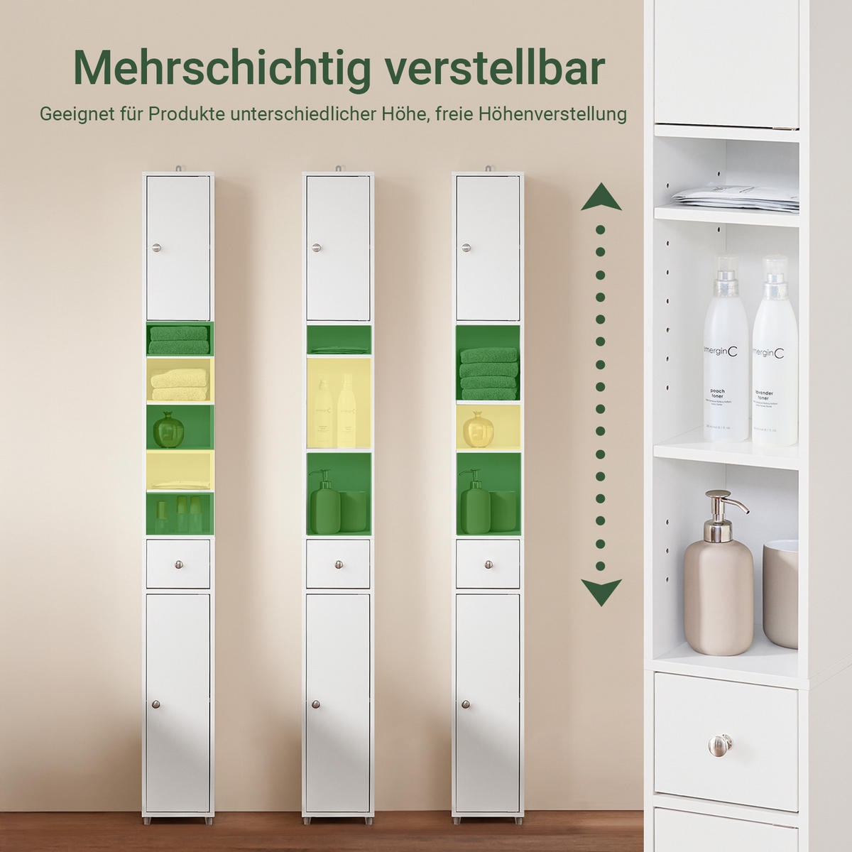 HOCHSCHRANK Schmal, Weiß, 20x180x20cm - Weiß, Holzwerkstoff (20/180/20cm) - SoBuy