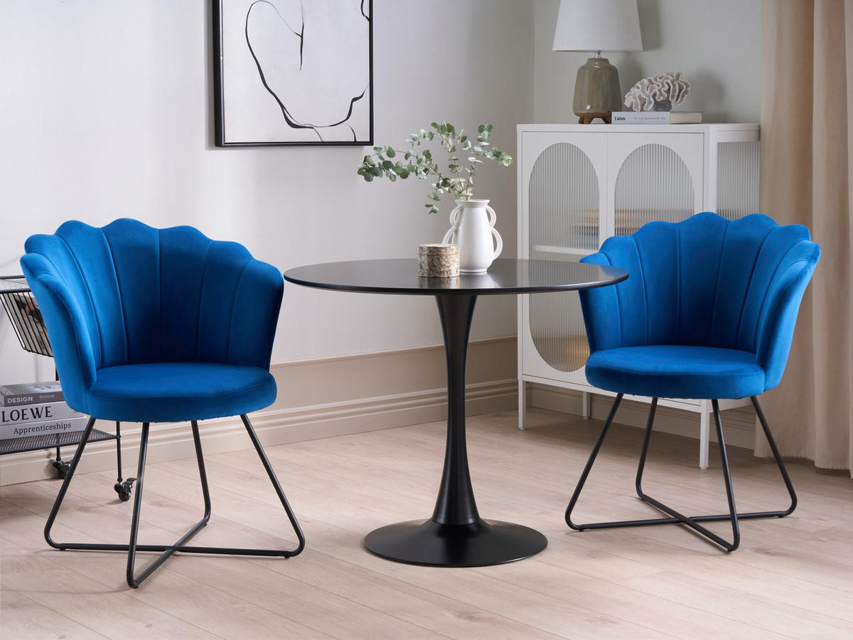 SESSEL Samtstoff Blau Lovelock - Blau, Textil/Metall (67/86/70cm) - Beliani