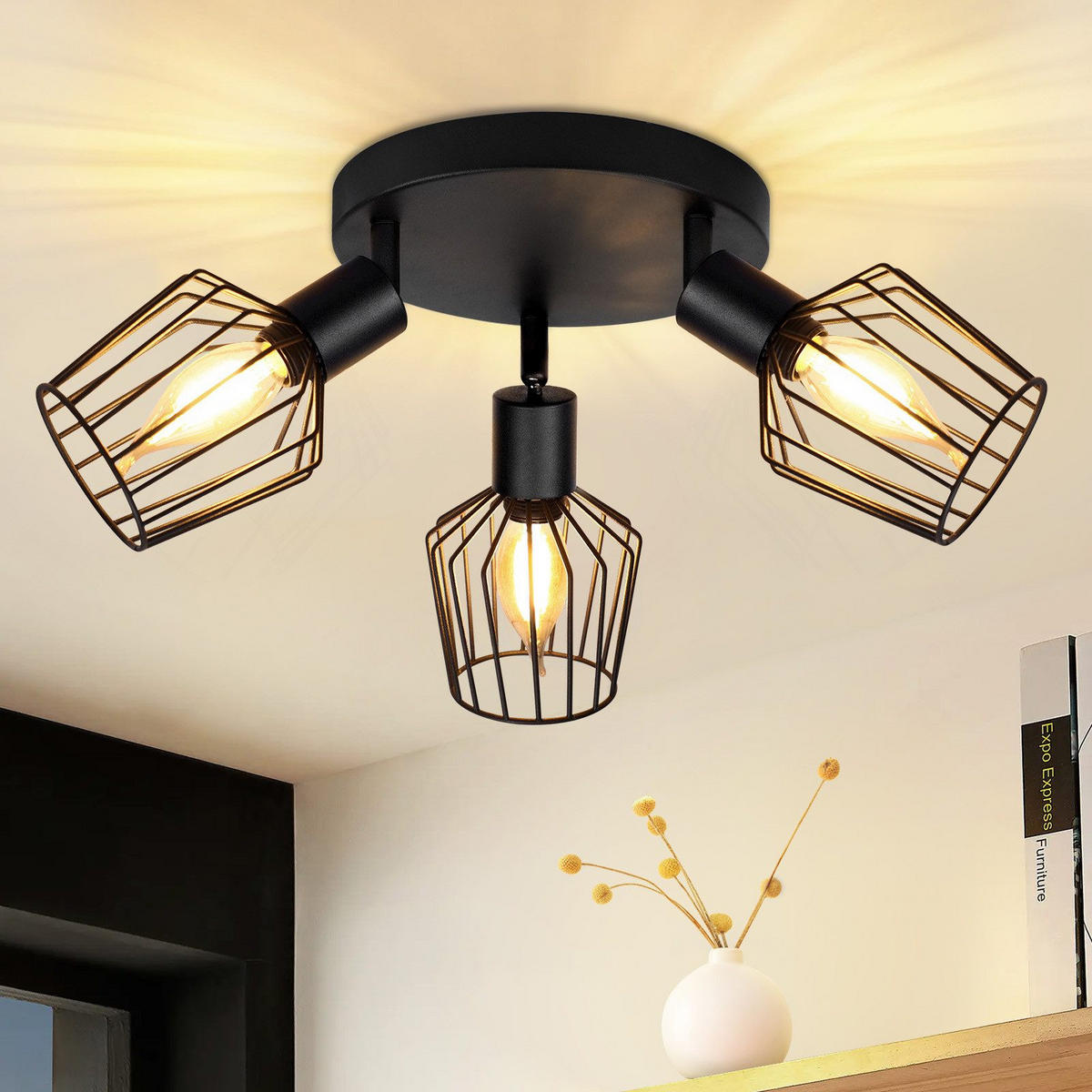 STRAHLER Stella 3-flammig 20/20/10 cm - Schwarz, Metall (20/20/10cm) - Nettlife