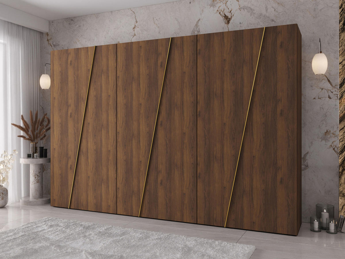 DREHTÜRENSCHRANK Zen 300 cm - Goldfarben/Nussbaumfarben, Holzwerkstoff/Kunststoff (300/202/50cm) - MIRJAN24