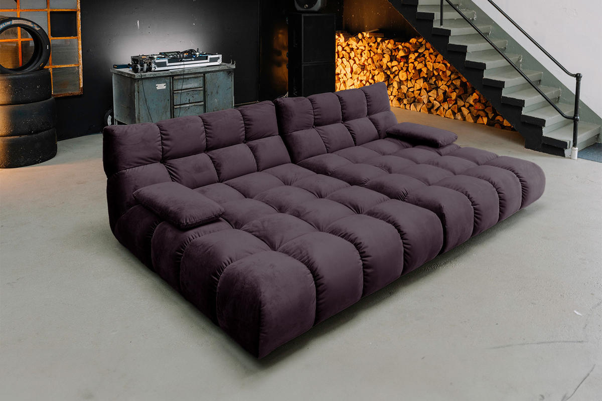 BIG SOFA VIVIEN Violett Velvet - Violett/Schwarz, Kunststoff/Textil (296/85/178cm) - KAWOLA