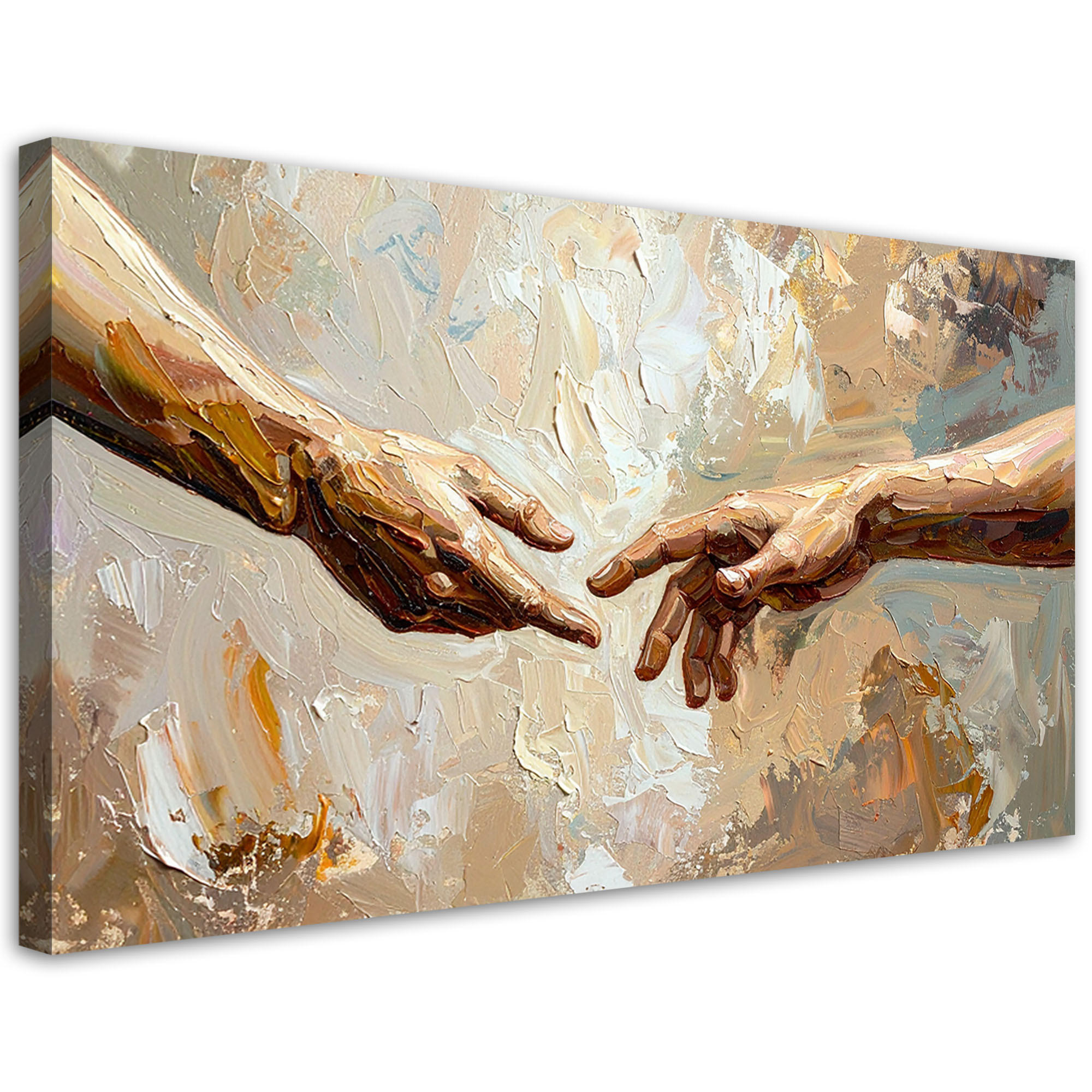 LEINWANDBILD Die Erschaffung Adams gemalt 80x40cm - Beige, Textil (80/40cm) - Feeby