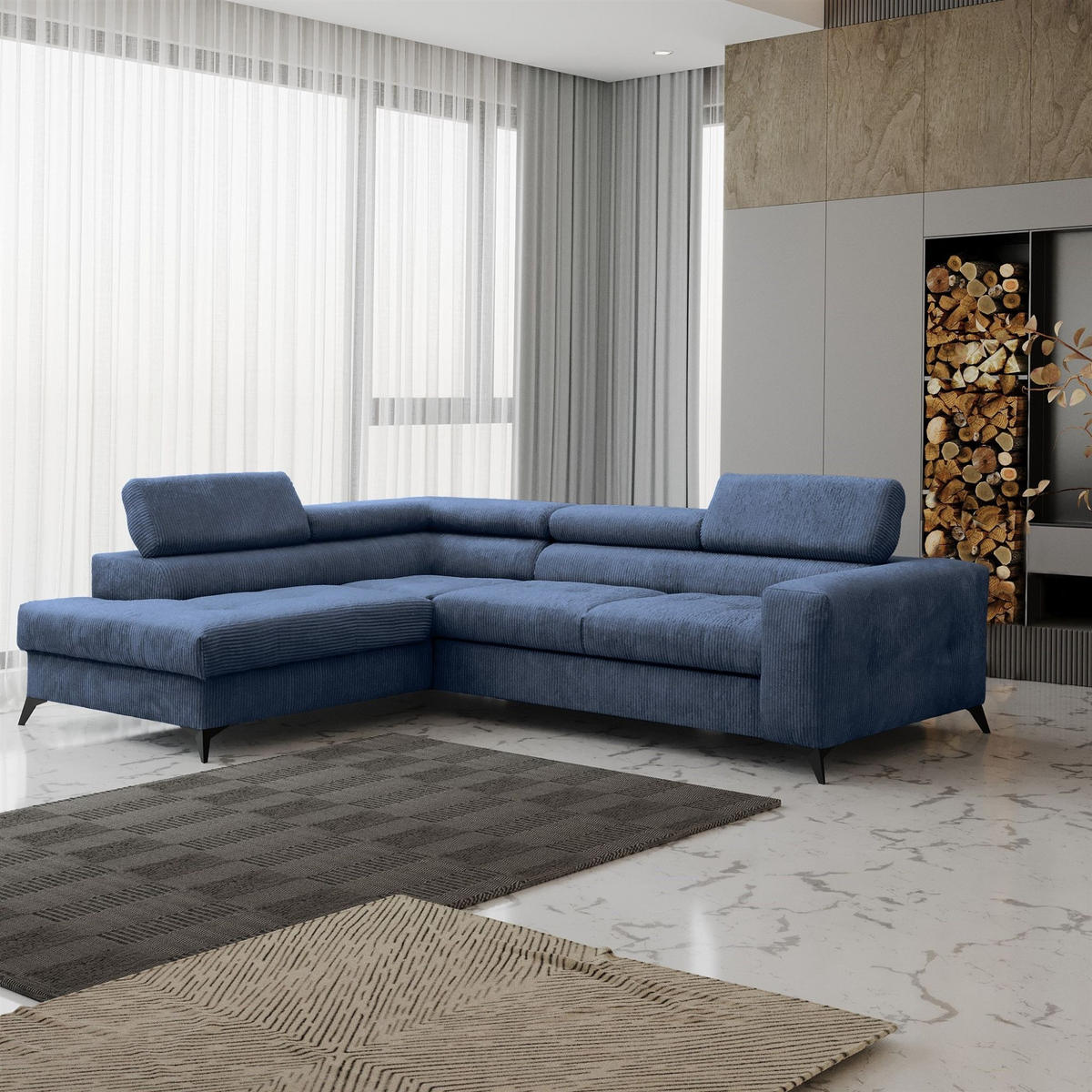 ECKSOFA Schlafsofa Amadeo In Anafi - Blau, Holzwerkstoff/Textil (271/202cm) - Fun Möbel