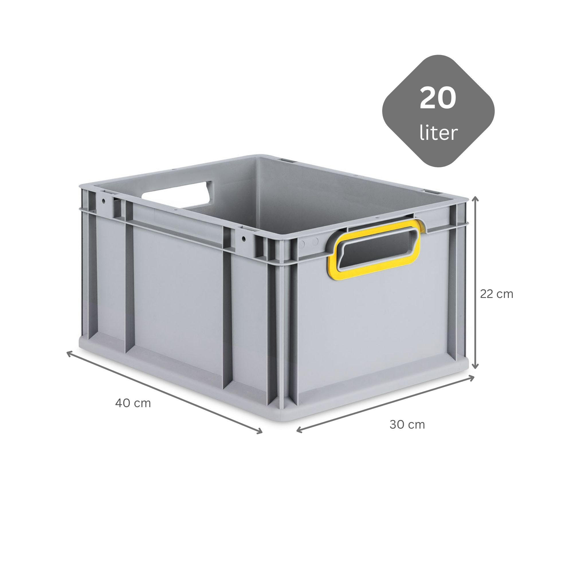 EUROBOX Nextgen Color 22x30x40cm 20 Liter Griffe Gelb Offen - Gelb, Kunststoff (30/22/40cm) - PROREGAL