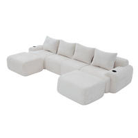 WOHNLANDSCHAFT Cord 4-Sitzer mit 2 Hockern und Getränkehalter 333/174/80 cm Beige - Beige, Textil (174/80/333cm) - Redom