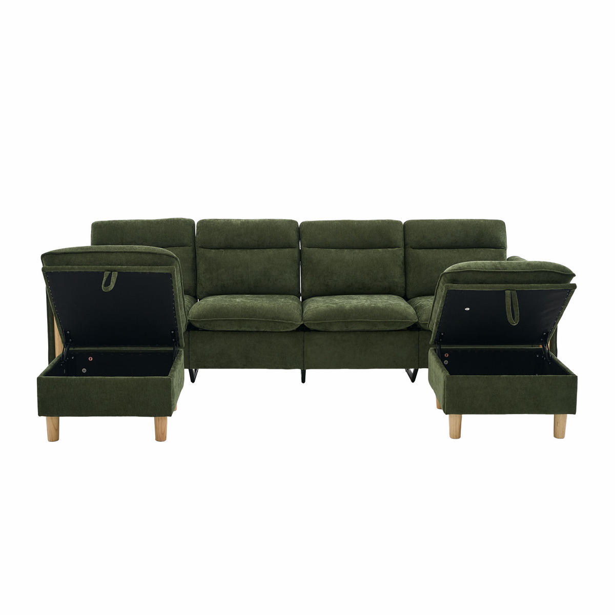 WOHNLANDSCHAFT U-Form modular mit 2 Stauraum-Hockern, DE-33935, Grün - Grün, Holzwerkstoff (261/86/77cm) - ComfortXL