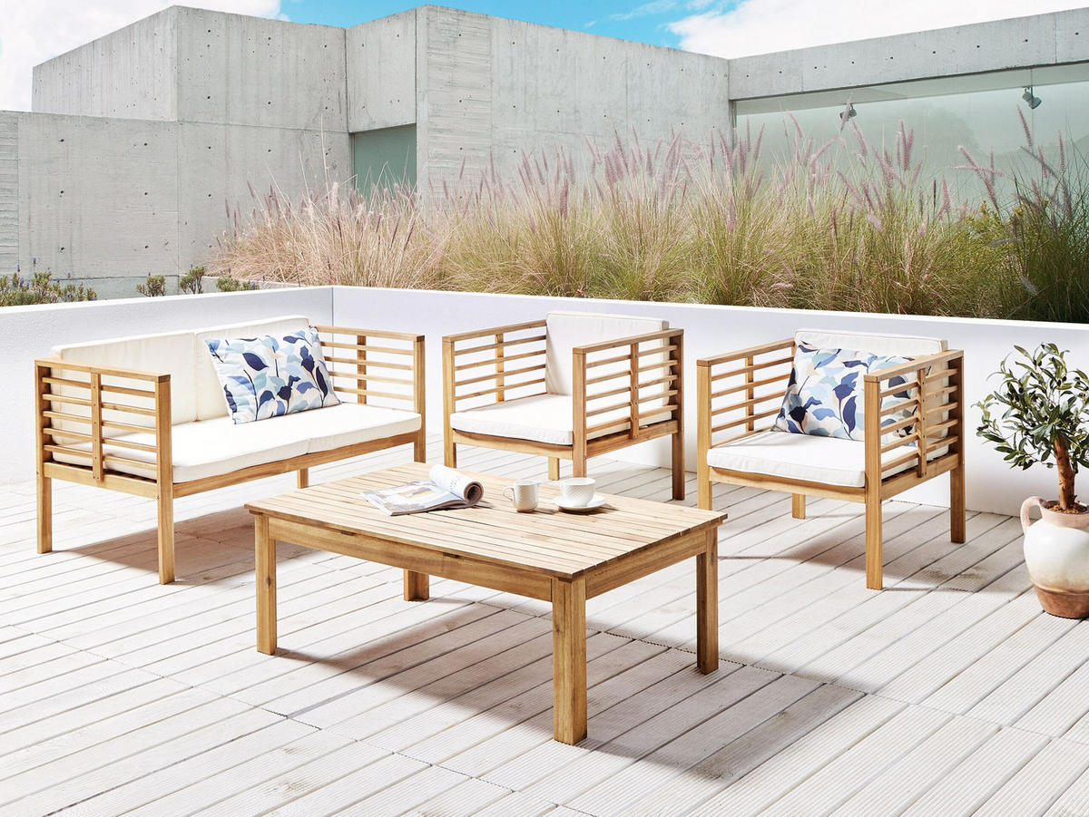 LOUNGE-SET 4-sitzer Akazienholz Cremeweiß Pacific - Creme, Holz - Beliani