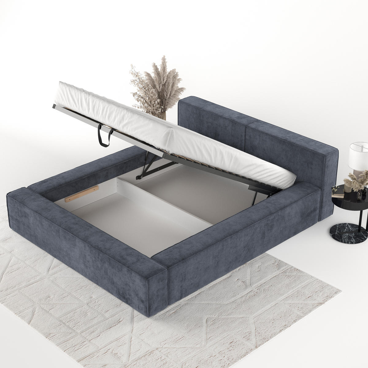 POLSTERBETT Casto mit Stauraum 160/200 cm Dunkelblau im Terra NW Stoff - Blau/Schwarz, Holz/Holzwerkstoff (160/200cm) - AltaBeds