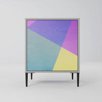 SIDEBOARD BRIGHT GEOMETRY, Grau, 57,5x42x72,5 cm, Schwarze Metallfüße - Multicolor/Schwarz, Holzwerkstoff/Metall (57.5/72.5/42cm) - SpaceRebels