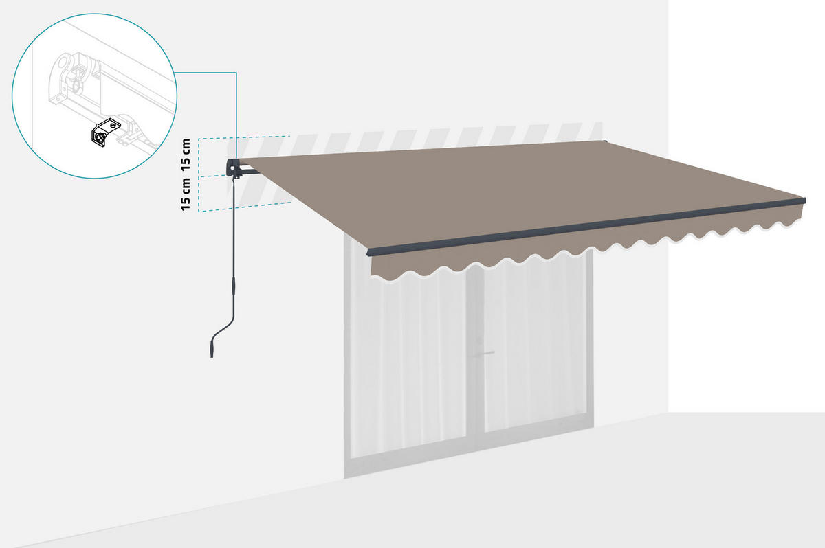 EINTEILIGE MARKISE Vecchio Taupe 4m x 3m - Premium-Leinwand 320g/m² - Taupe, Metall (395/270/300cm) - Cazeboo