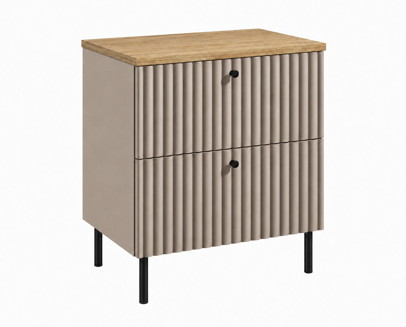 BADEZIMMERSCHRANK: Kaschmir / Platte Helle Eiche / Griffe Schwarz / Beine Schwarz, 60 x 44,4 x 73,6 cm - Kaschmir/Schwarz, Holzwerkstoff (60/73.6/44.4cm) - 3XE LIVING