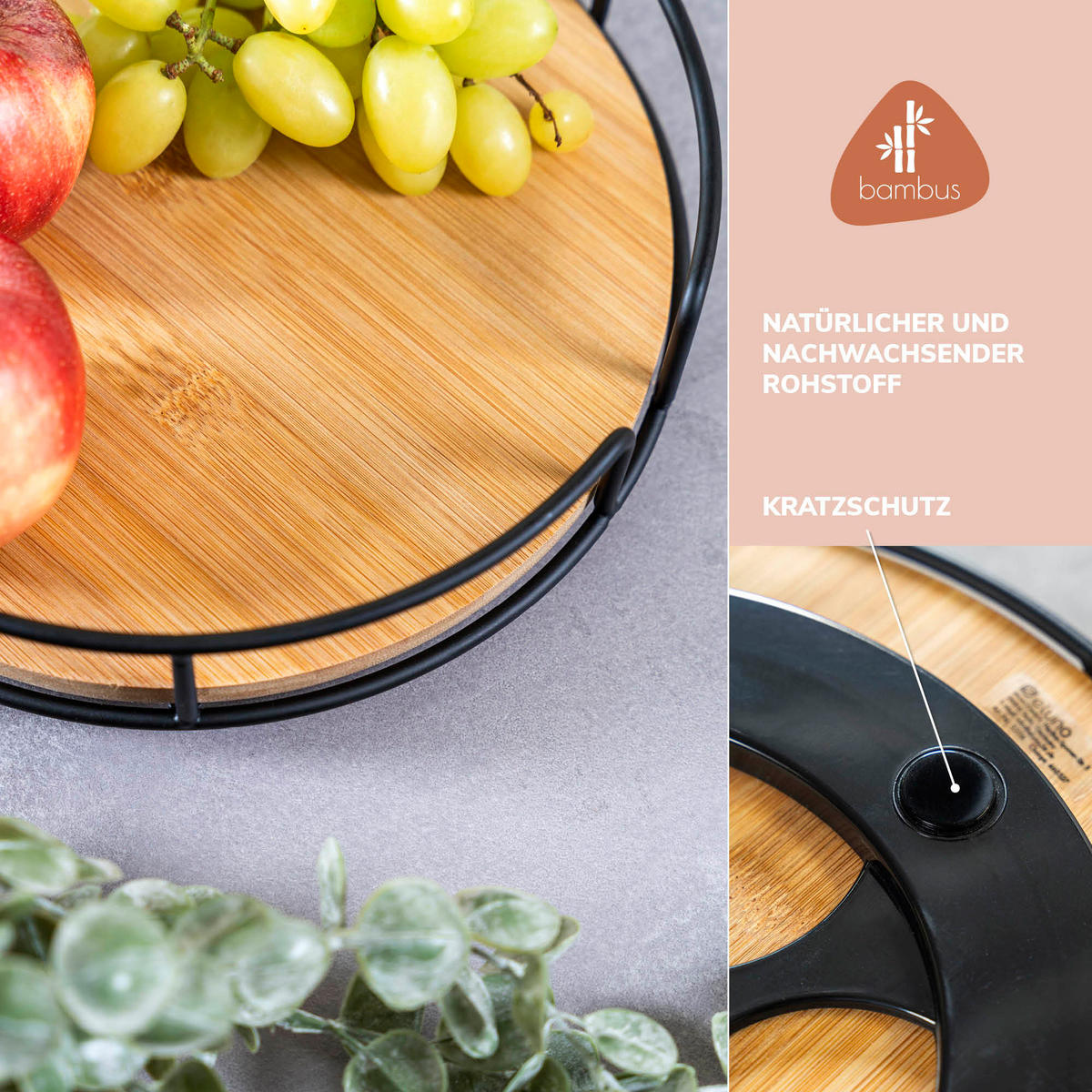 DREHTELLER Bambus/Metall schwarz - Schwarz, Metall (25/6/25cm) - eluno