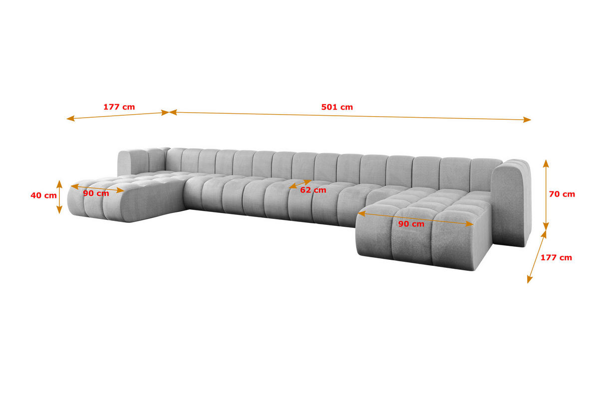 WOHNLANDSCHAFT modulares Sofa Joren-U3 - 501x177x70 cm Grau - Hellgrau, Holzwerkstoff/Textil (501/70/177cm) - ALTDECOR
