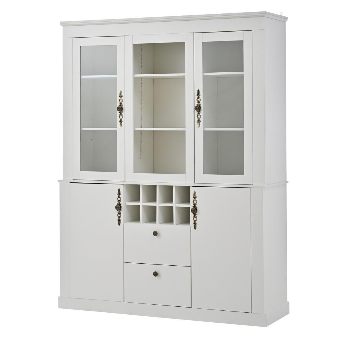 KÜCHENSCHRANKMIT LED-BELEUCHTUNG 130/170,5/37,5 cm Spanplatte, Glas Weiß, 8 WEINREGALE, Wohnzimmerschrank - Weiß, Holzwerkstoff (37.5/170.5/130cm) - Rolipo