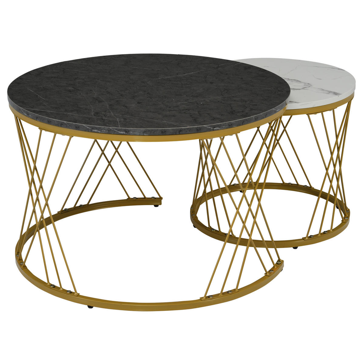 COUCHTISCH-SET 70/45 cm mit Marmordekor & Nesting-Funktion - Grau, Holzwerkstoff (70/70/45cm) - BEAOK