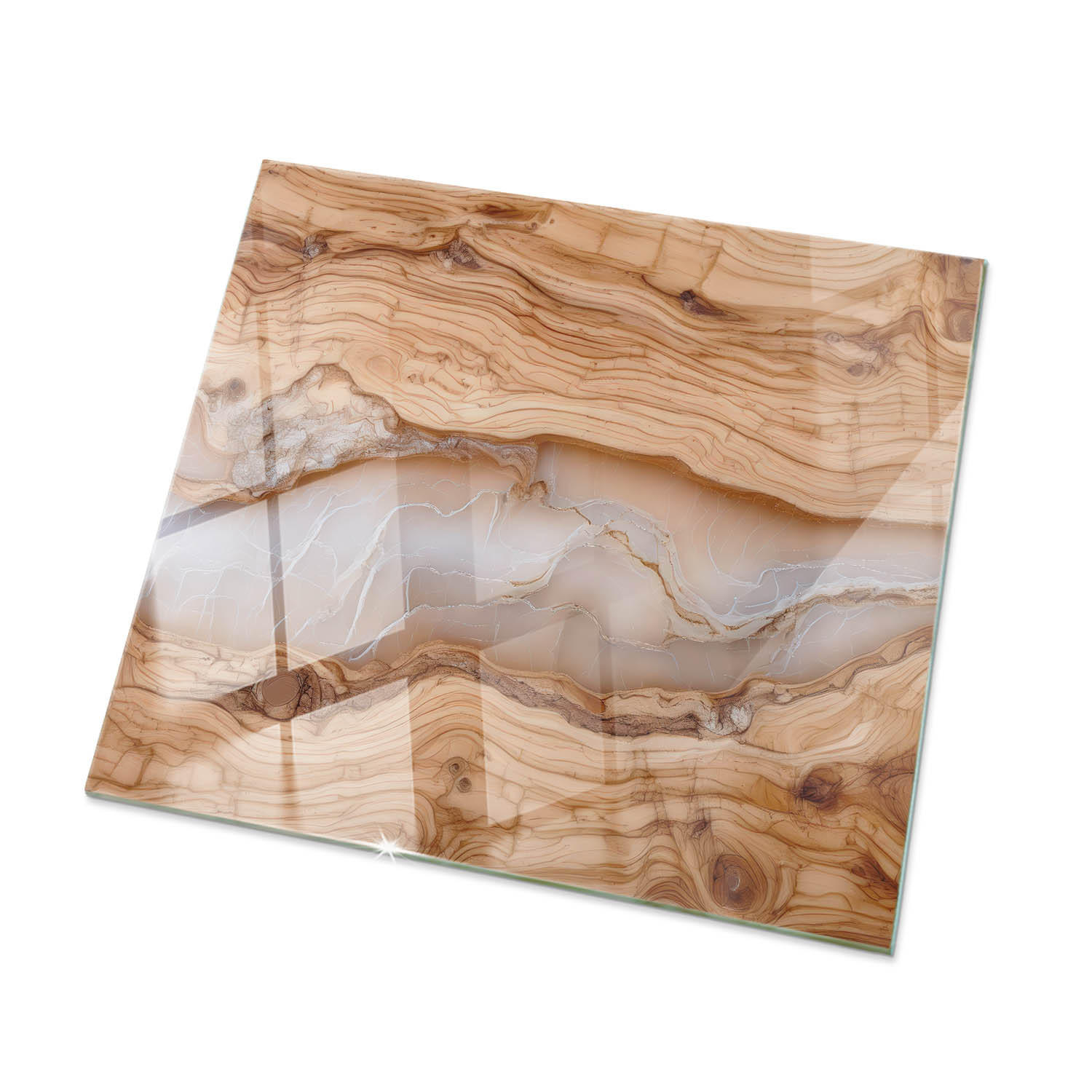 TULUP SKLENĚNÁ DESKA 50x50 cm Přírodní dřevo s pryskyřicí