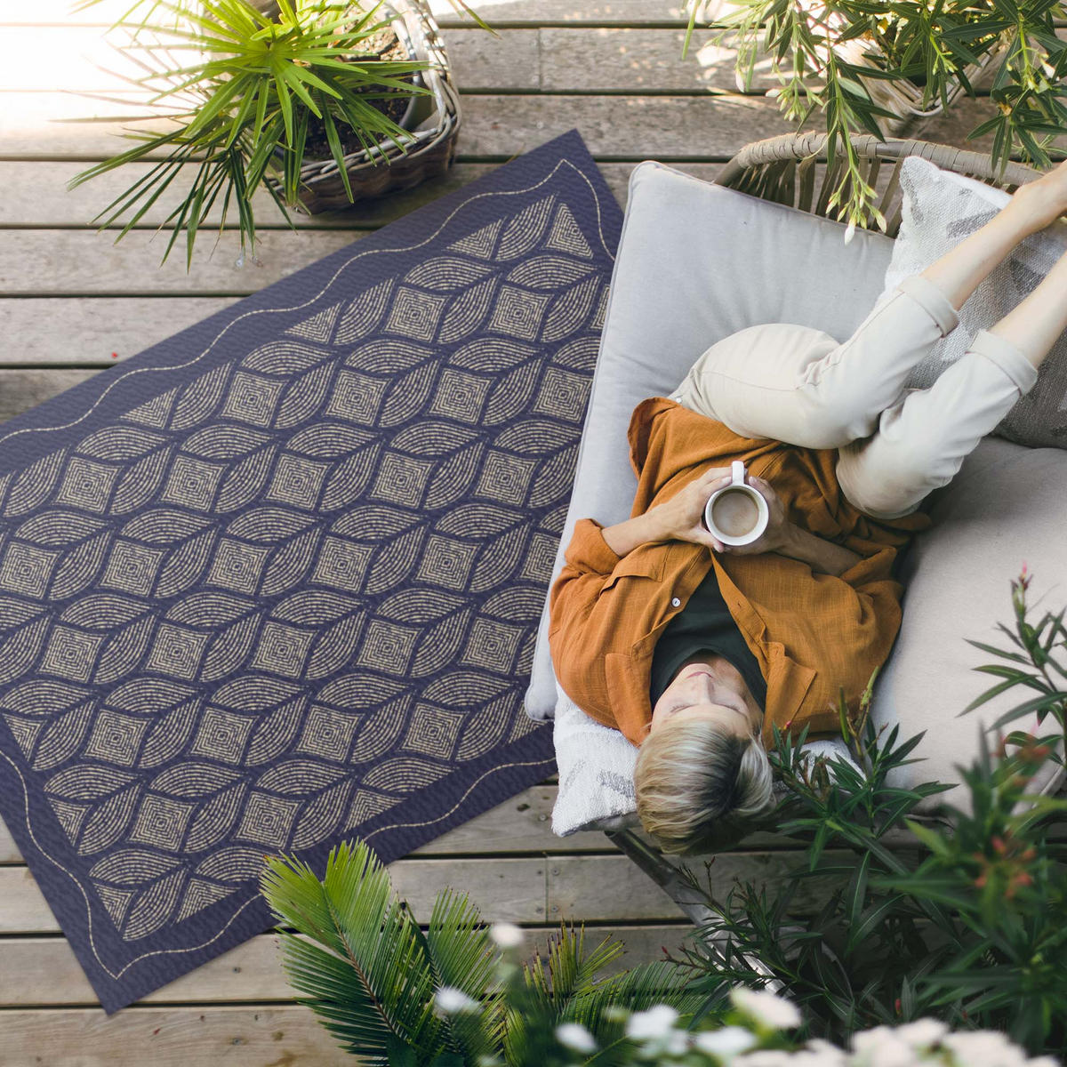 TEPPICH 120x180 cm Geometrisches Geflecht Dekor - Blau, Kunststoff (120/180cm) - Wallfluent