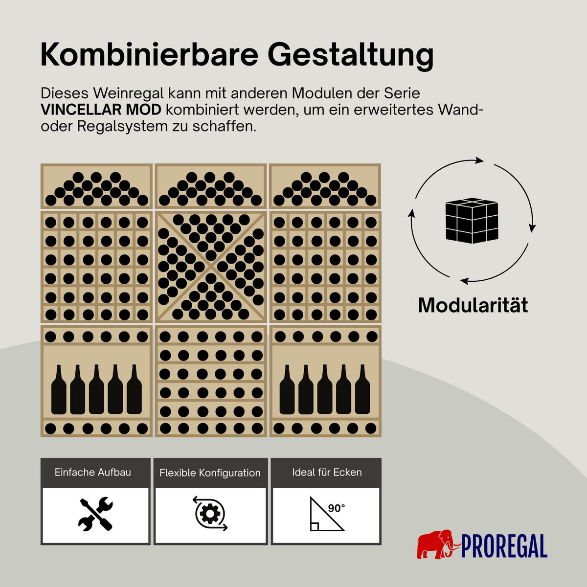 WEINREGAL Vincellar Mod 60x30x30 cm Eckmodul Für 18 Flaschen Massives Kiefernholz Braun Geölt - Braun, Holz (30/60/30cm) - PROREGAL