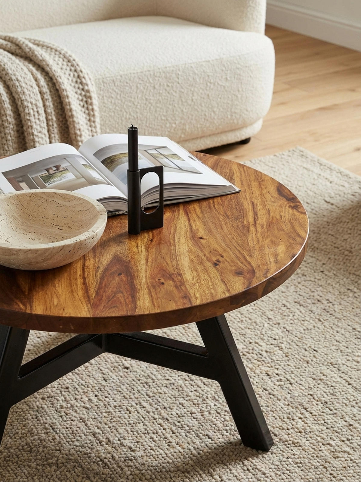 COUCHTISCH aus Sheesham Massivholz mit Metallgestell, Maße 60x60x35 cm - Schwarz/Braun, Holz/Metall (60/60/35cm) - KADIMA DESIGN