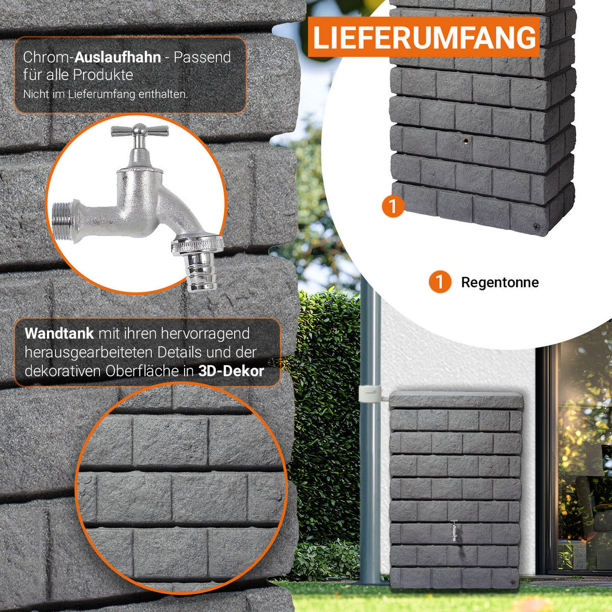 JUNIOR Wandtank 300 L, dark e - Hellgrau, Kunststoff (40/118/80cm) - GARANTIA