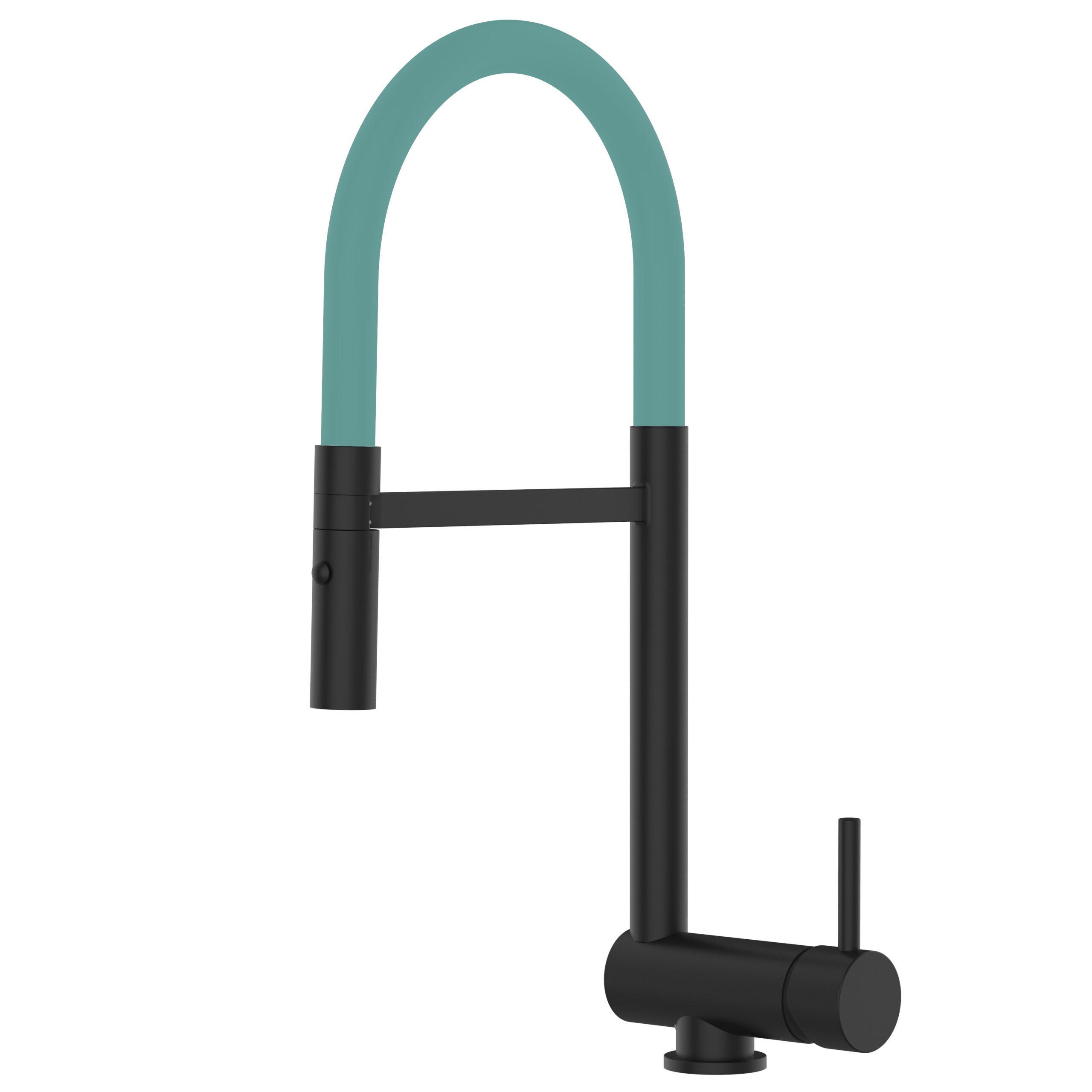 VORFENSTER-KÜCHENARMATUR, Umklappbar 6 CM, Schwarz Matt und Türkis, 2-Strahl-Brause - Türkis, Metall (21.3/48.2/21.3cm) - VIZIO