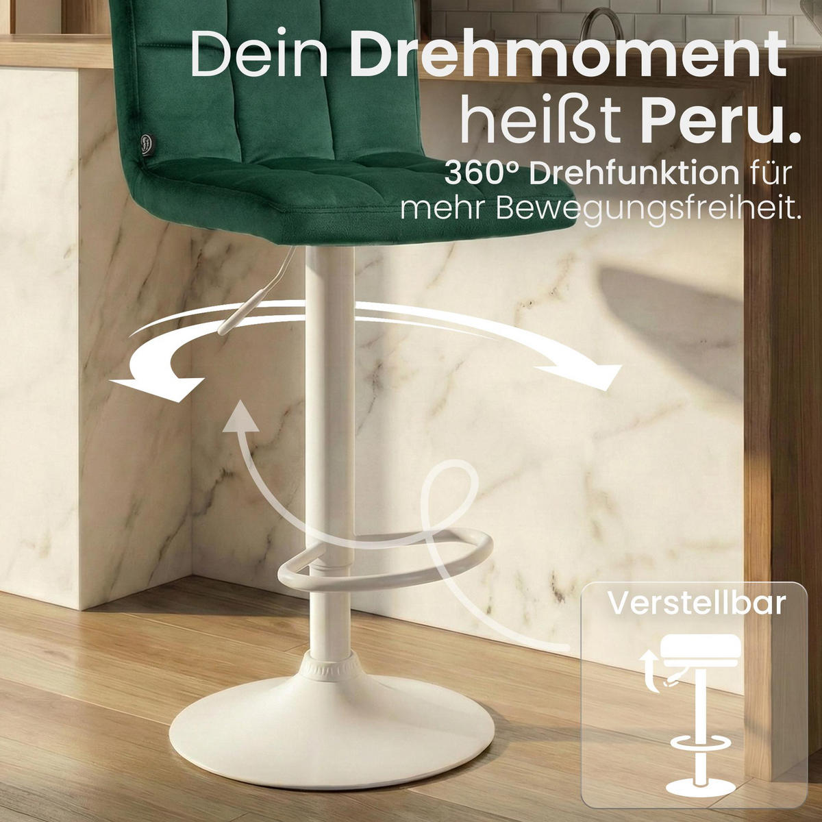 BARHOCKER Samt Grün - Weiß/Grün, Textil/Metall (46/94/47cm) - CLP