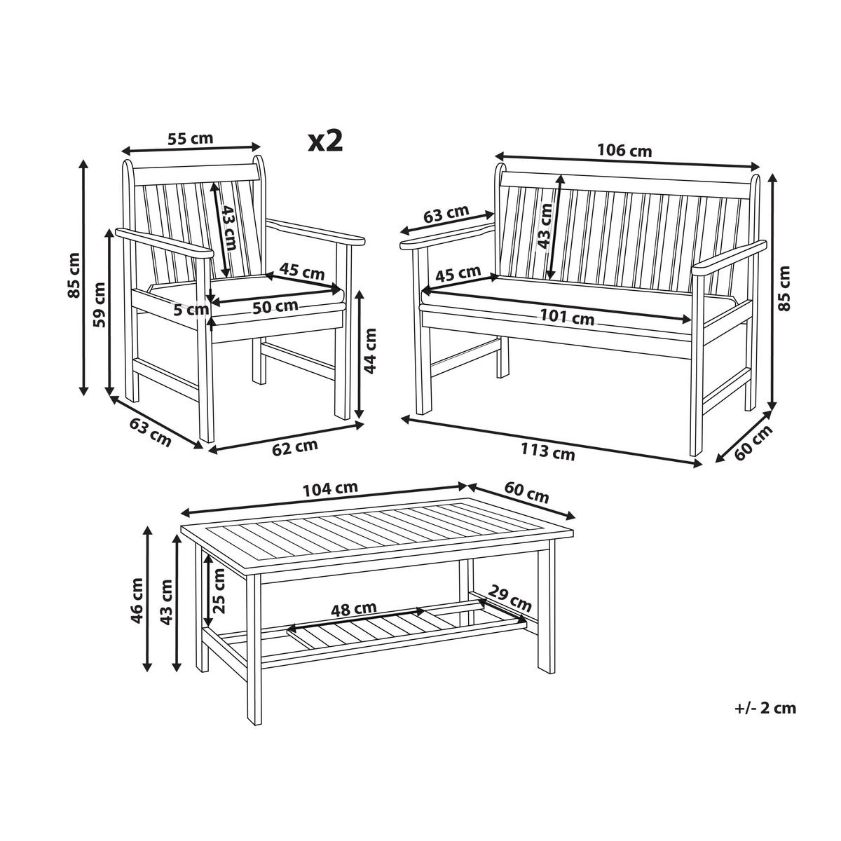 LOUNGE SET 4-Sitzer Akazienholz hellbraun Auflagen weiß Altidona - Creme, Holz - Beliani