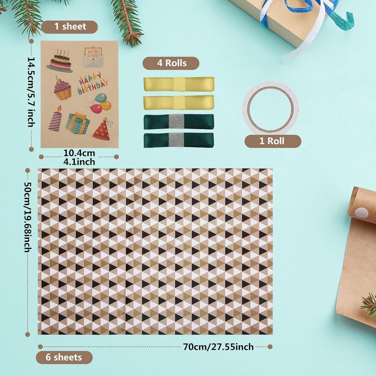 GESCHENKPAPIER Set 6 Blatt 70 x 50 cm Kraftpapier - Multicolor, Papier (50/0.1/70cm)