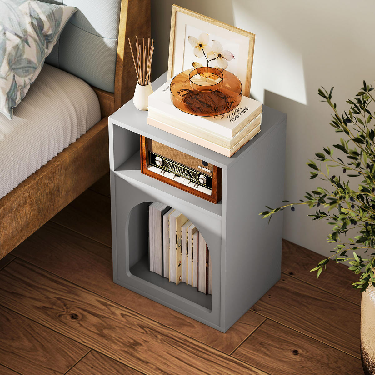 NACHTTISCH Grau MDF offene Fächer 2er-Set - Grau, Holzwerkstoff (40/60/30cm) - PANGIVO