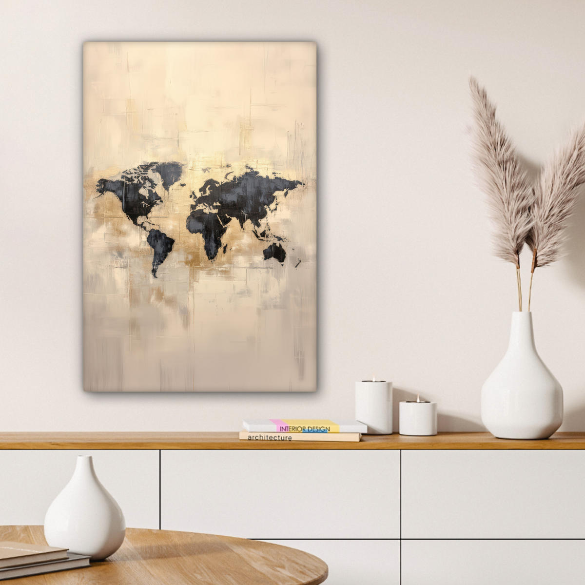 LEINWANDBILD Weltkarte - Gold - Schwarz - Abstrakt 40x60 cm - Kupferfarben, Textil (40/60cm) - MuchoWow