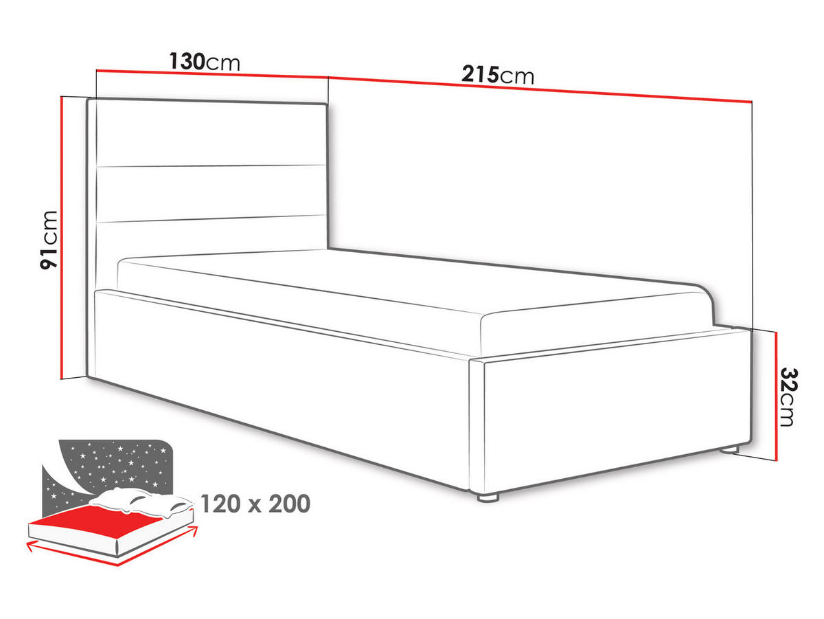 POLSTRBETT Lutko 8040 Single - Schwarz/Naturfarben, Holzwerkstoff/Kunststoff (120/200cm) - MIRJAN24