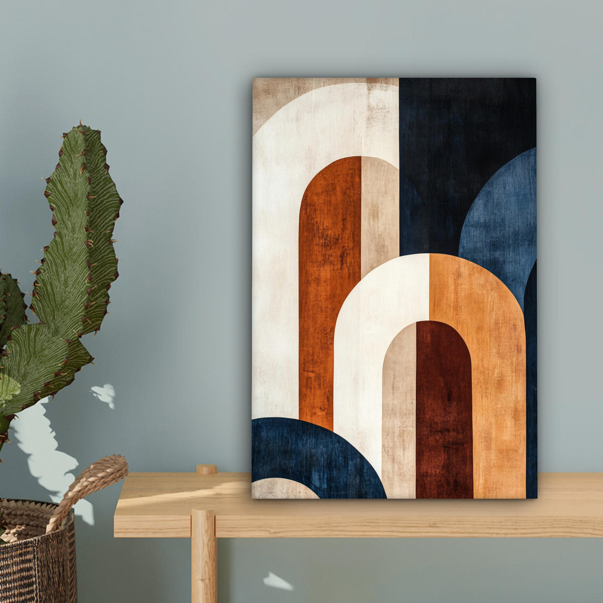 LEINWANDBILD Abstrakt - Formen - Dunkelblau 20x30 cm - Cognac, Textil (20/30cm) - MuchoWow