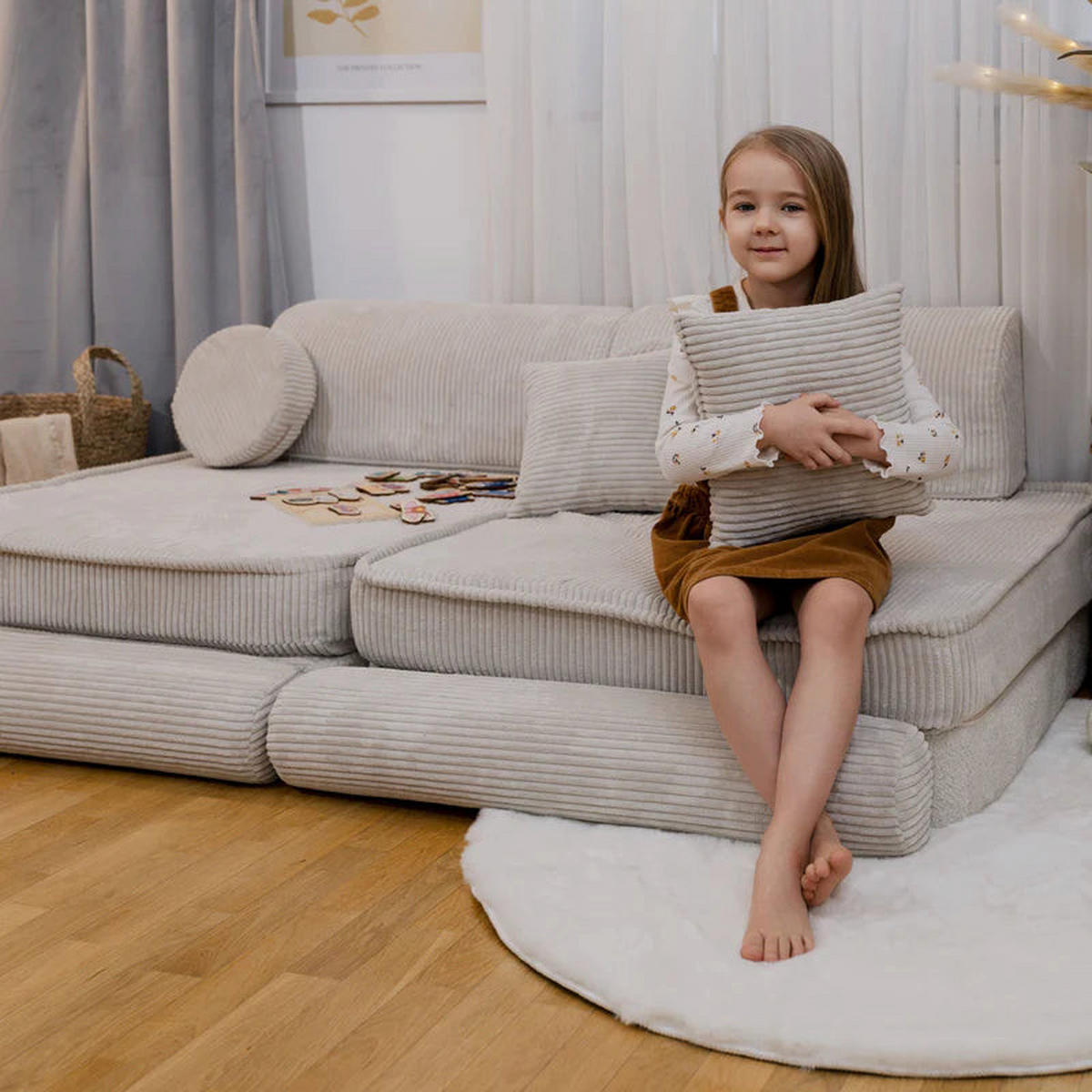 KINDERSOFA AESTHETIC 160 cm Cord Ecru 10 Stk - Beige, Textil (80/12/160cm) - MeowBaby