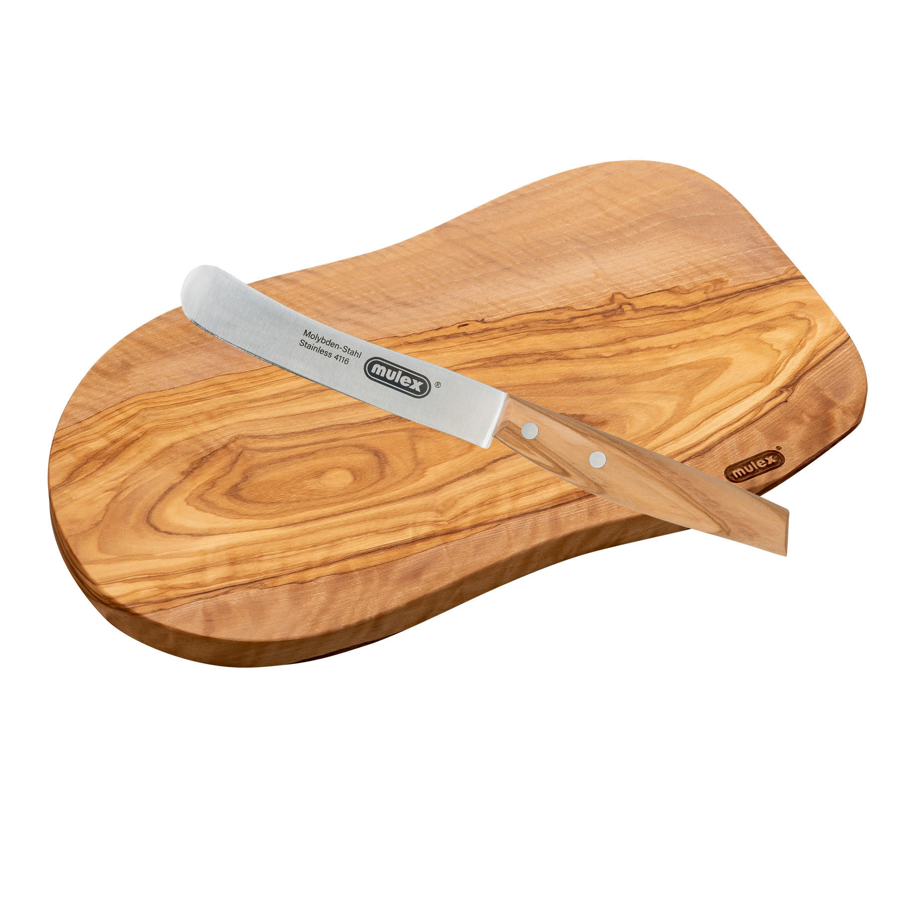 SCHNEIDEBRETT Toscana und Buckelsmesser mit gerader Klinge - Naturfarben, Holz (18/29cm) - Mulex