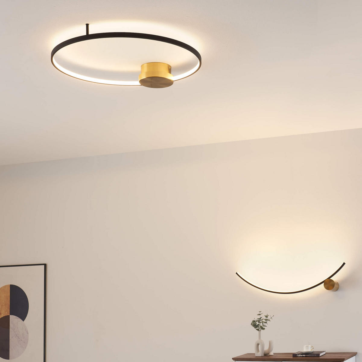 DECKENLEUCHTE Alisa, Schwarz und gold, 67cm, Dimmbar - Goldfarben, Metall (67/60/6cm) - KOSILUM