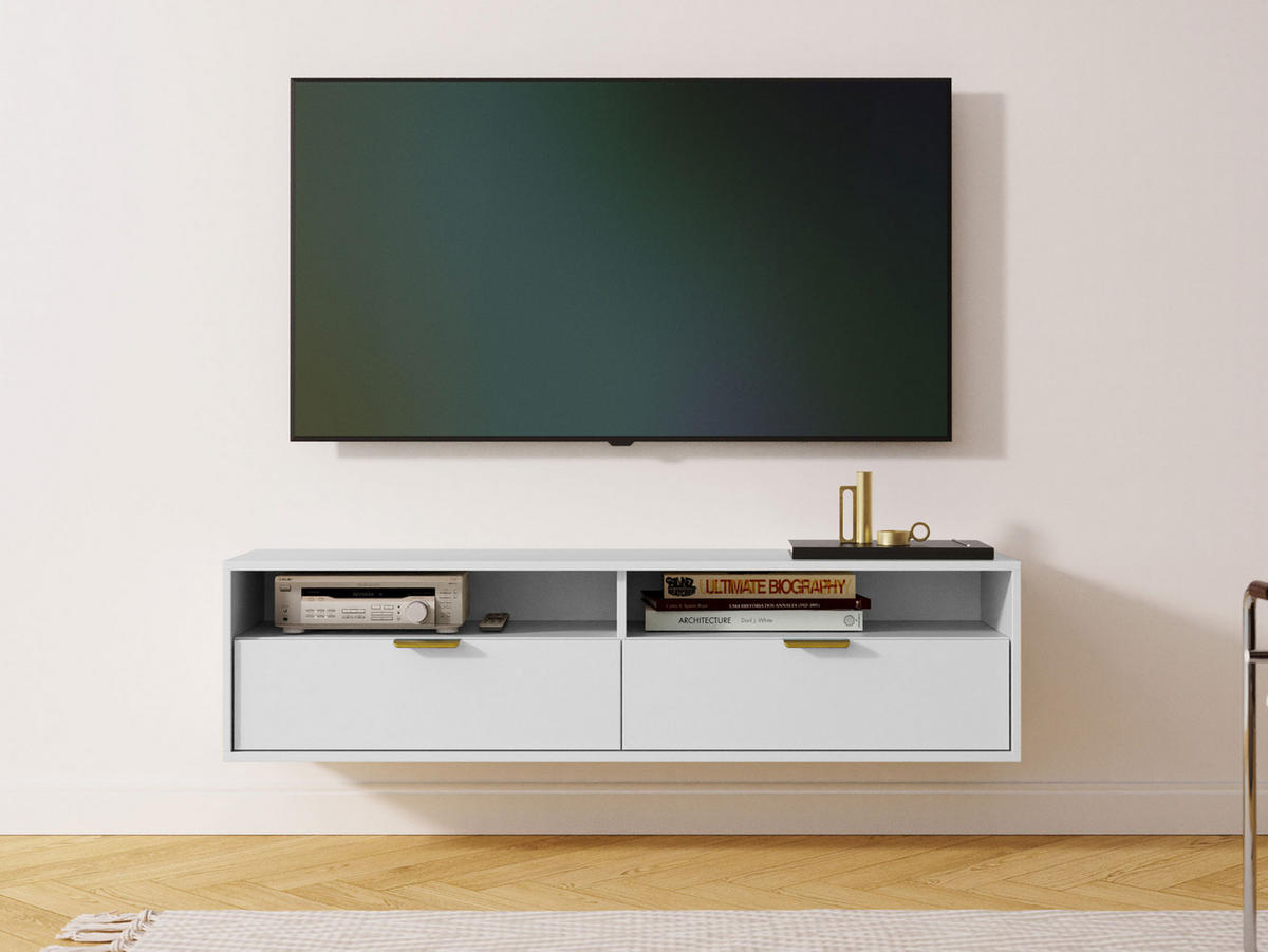 TV-LOWBOARD Queen 140 - Goldfarben/Weiß, Holzwerkstoff/Metall (140/35/33cm) - MIRJAN24