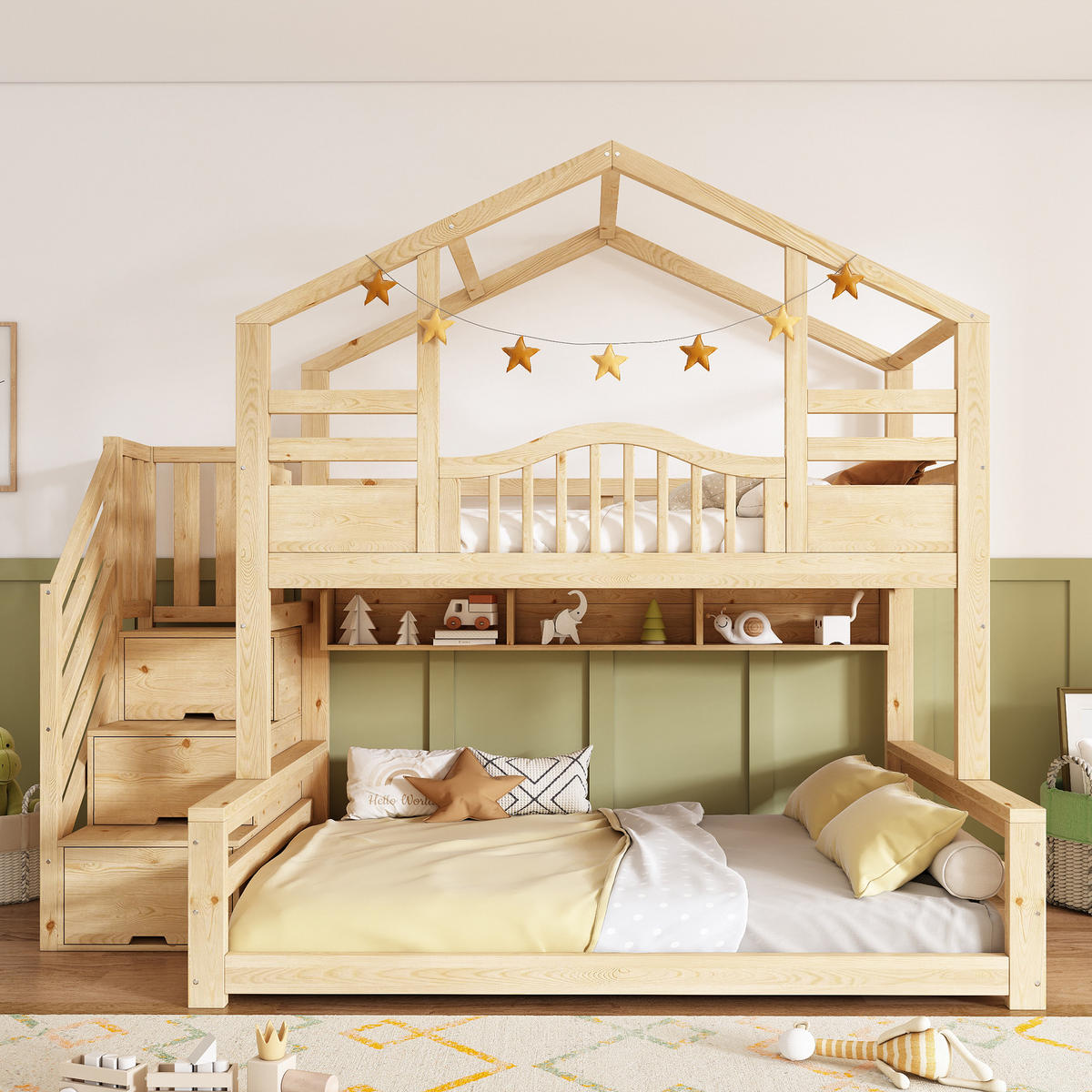 ETAGENBETT Hausbett Natur 90/140x200 cm 2-tlg. - Naturfarben, Holz (90/200cm) - ComfortXL