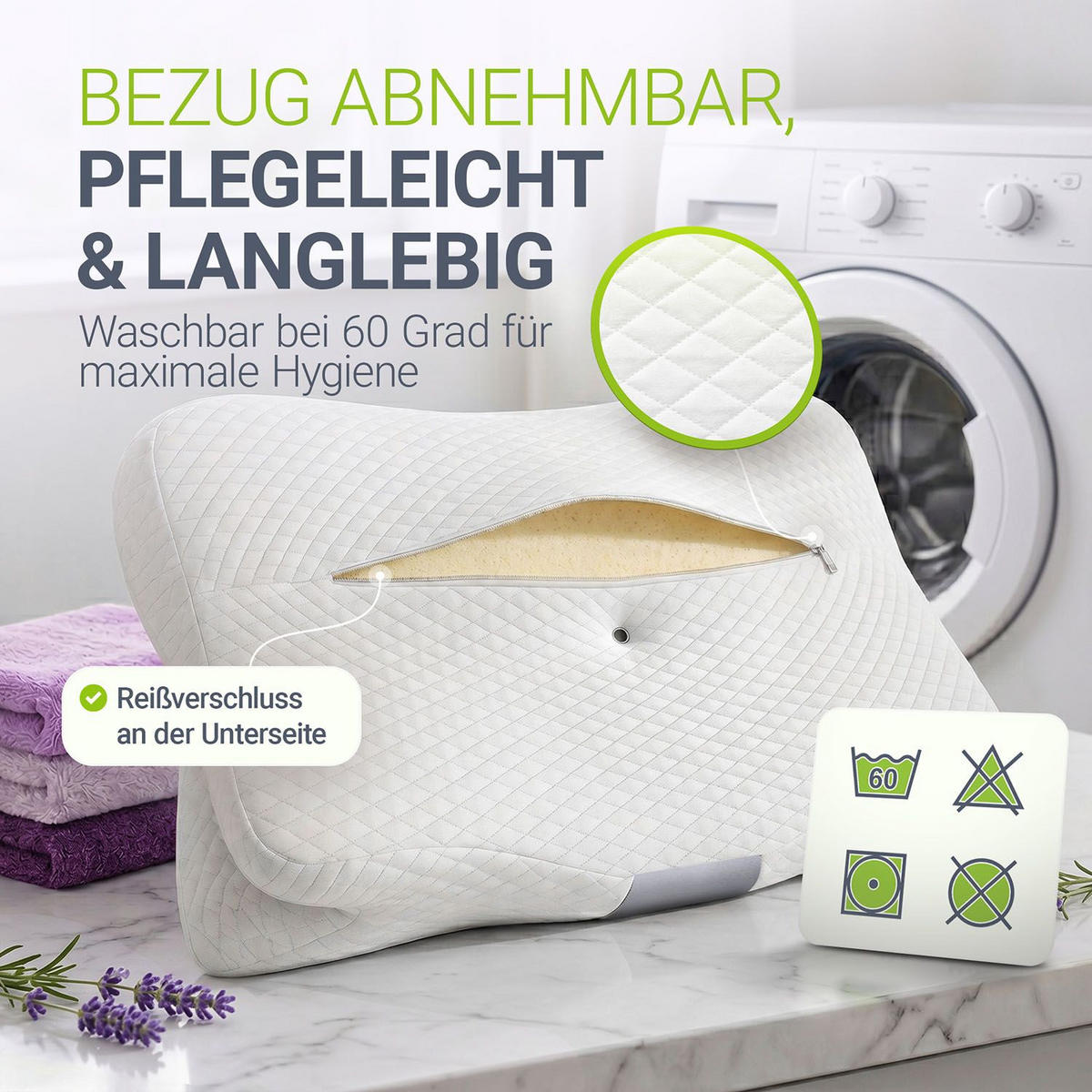 NACKENKISSEN weiß / grau (2er Set) - Weiß, Textil (41/63cm) - Juskys