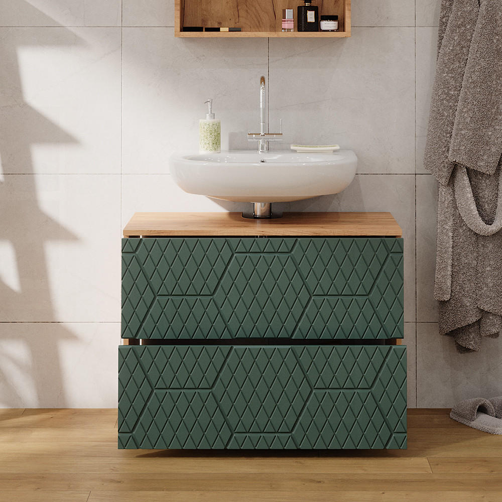 WASCHBECKENUNTERSCHRANK Irma Grün 80 cm mit 2 Schubladen - Grün, Holzwerkstoff (80/58.6/41cm) - Vicco